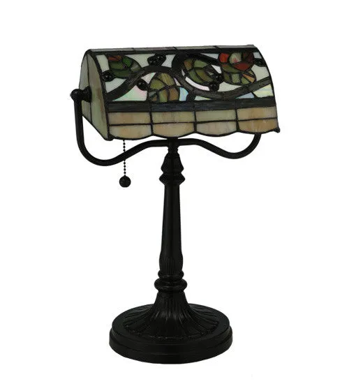 15"H Vineyard Banker's Floral  Stained Glass Desk Lamp