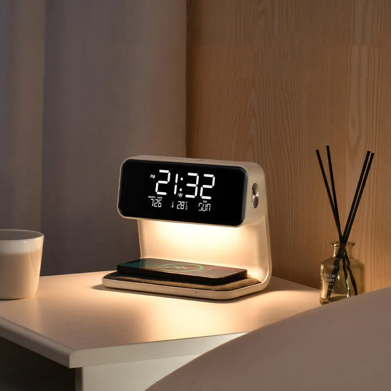 3 In 1 Bedside Lamp Wireless Charging LCD Screen Alarm Clock  Wireless Phone Charger