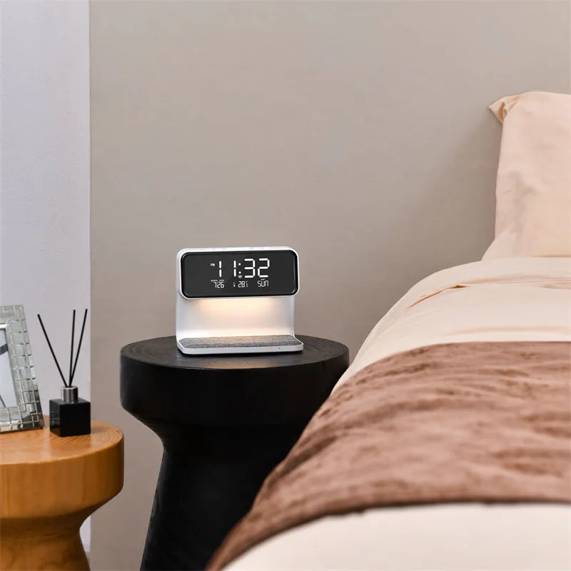 3 In 1 Bedside Lamp Wireless Charging LCD Screen Alarm Clock  Wireless Phone Charger