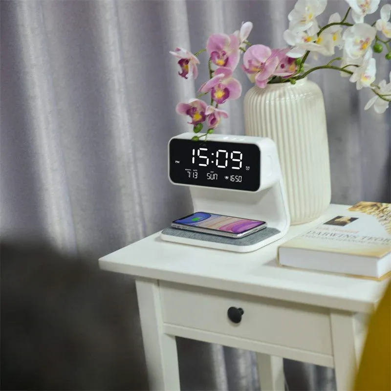 3 In 1 Bedside Lamp Wireless Charging LCD Screen Alarm Clock  Wireless Phone Charger