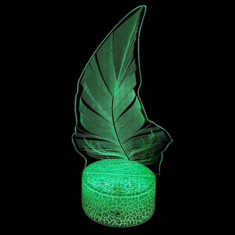 3D Feather Shaped Lamp LED 7 Color Modes Night Light Touch Childen Bedroom Table