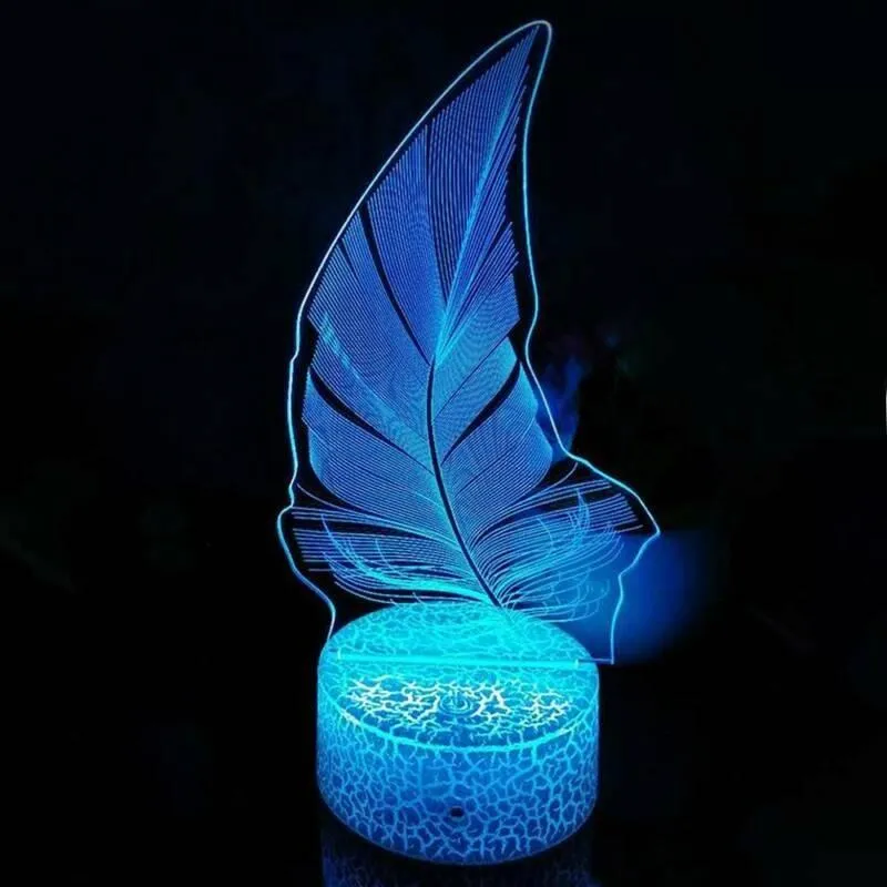 3D Feather Shaped Lamp LED 7 Color Modes Night Light Touch Childen Bedroom Table