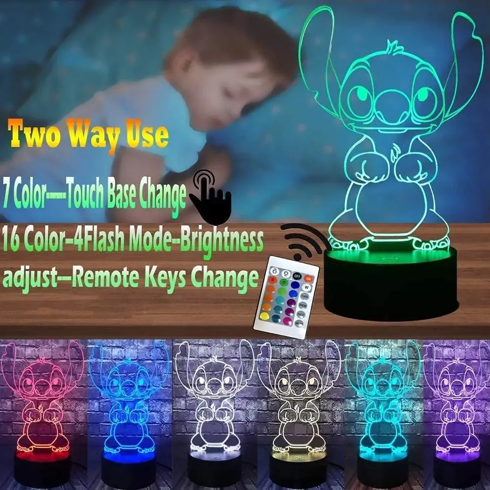 3D Illusion Stitch Night Light with Remote Control and Smart Touch Room