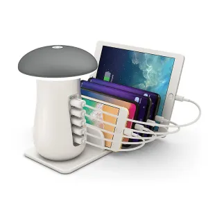 5usb Usb Charging Station 5 Ports With Mushroom Led Desk Lamp