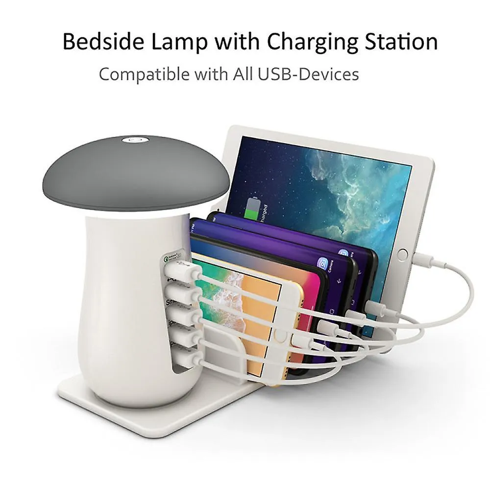 5usb Usb Charging Station 5 Ports With Mushroom Led Desk Lamp