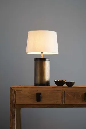 Admiralty Medium - Leather Top Drum Table Lamp - Antique Brass