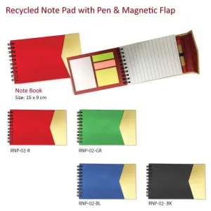 AMS-RNP-02 - Recycled Note pad with pen and magnetic flap