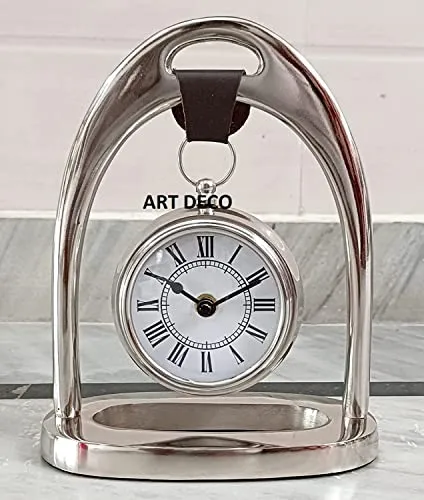 Art Deco Table Clock Antique Style Brass Finish 8 inch dial 3 inch Silver Color Office Home Decor handicrafts Items Wedding Gift Bedroom Living Room Office Desk Clock Metal