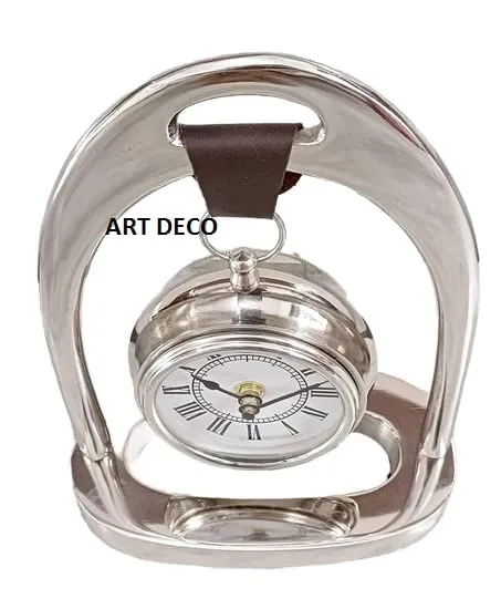 Art Deco Table Clock Antique Style Brass Finish 8 inch dial 3 inch Silver Color Office Home Decor handicrafts Items Wedding Gift Bedroom Living Room Office Desk Clock Metal