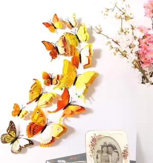 Art Street 3D Magnetic Butterfly Stickers for Wall & Refrigerator, Multi Size Butterfly Decoration Items, Wall Decor Butterflies Comes with Magnet and Gumming Cubes for Hanging(Yellow, Set of 12)