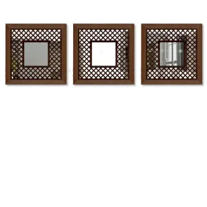 Art Street Decorative Wall Framed Mirror Block Design Brown Set Of 3 Square Shape Mirror For Home Decoration & Wall Decoration- Size-13.2 X 13.2 Inches