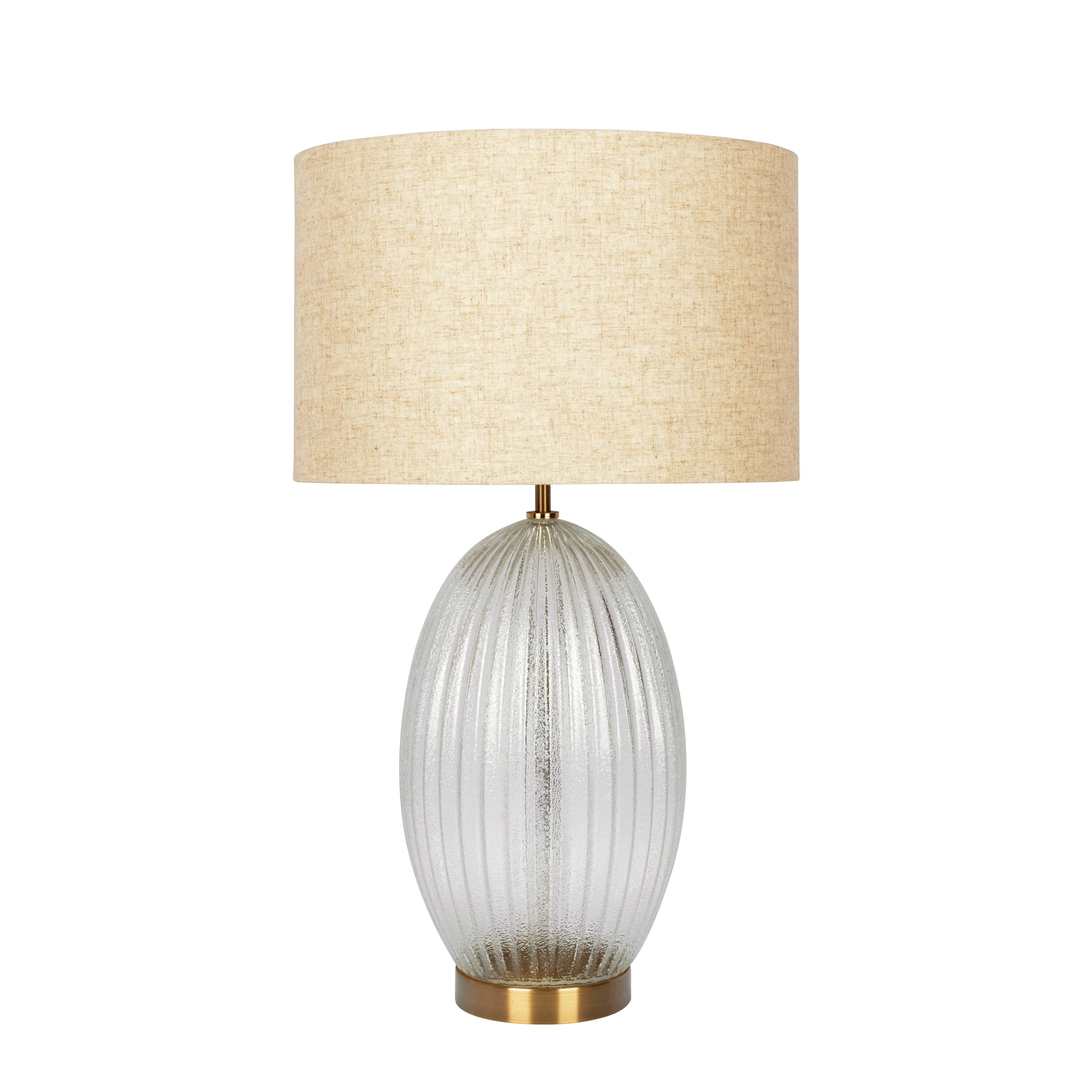 Aurora Ribbed Glass Lamp Base Clear  Table Lamp Large Linen Shade