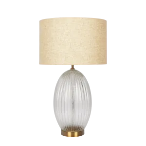 Aurora Ribbed Glass Lamp Base Clear  Table Lamp Large Linen Shade