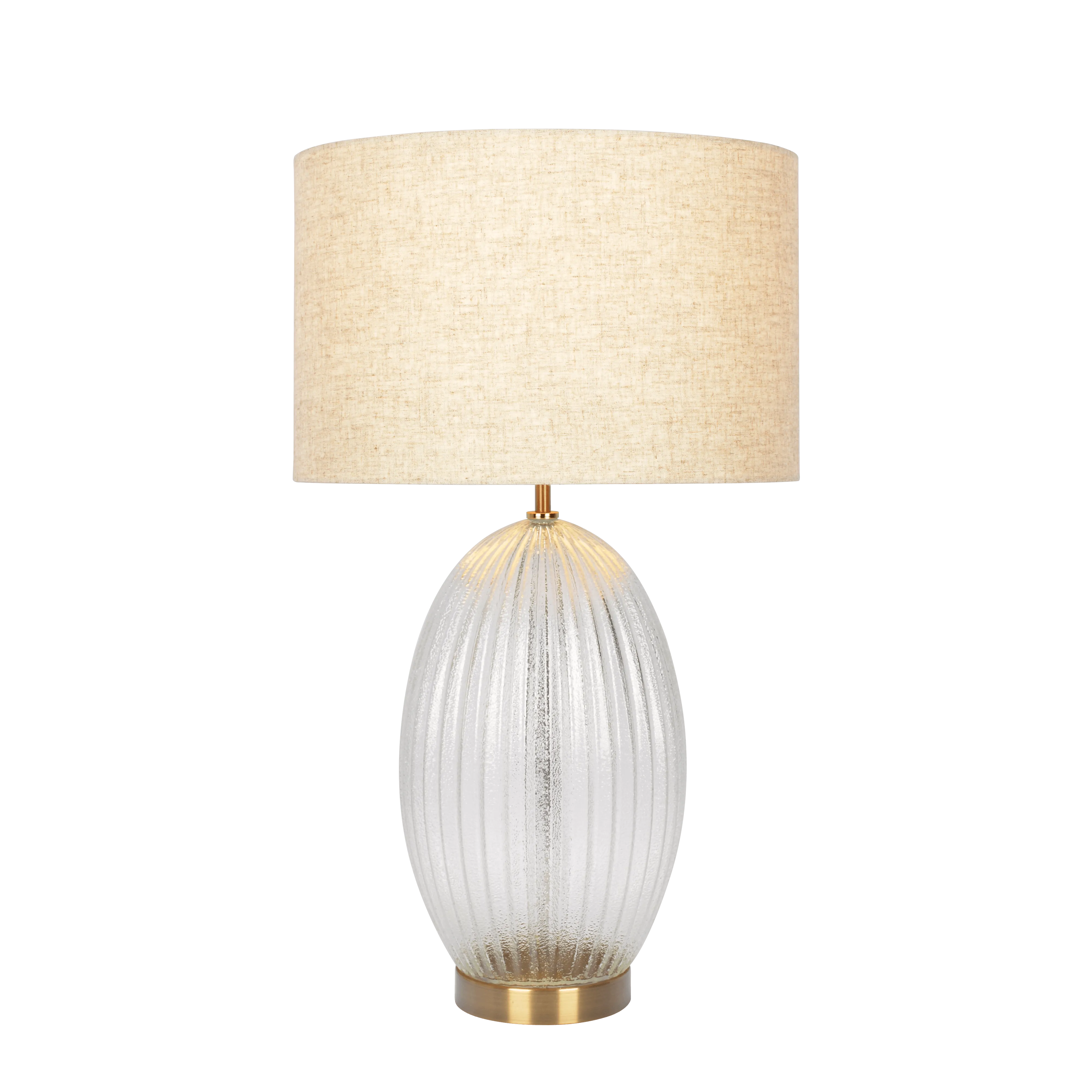 Aurora Ribbed Glass Lamp Base Clear  Table Lamp Large Linen Shade