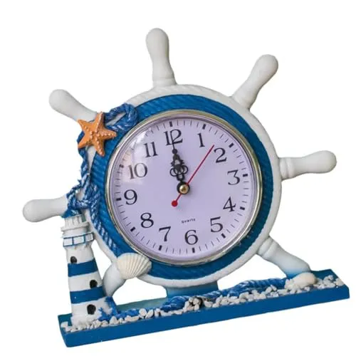 BESTOYARD 1pc Mediterranean Desk Clock Lighthouse Nautical Decor Nautical Clock Desk Lighthouse Clock Nightstand Clock Nautical Desk Clock Nautical Slient Clock Silent Bell Office Sailboat