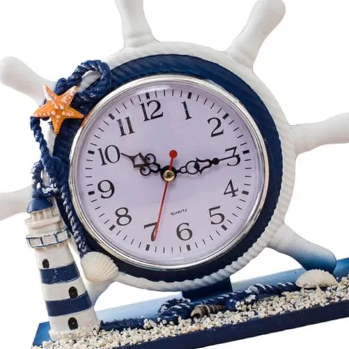 BESTOYARD 1pc Mediterranean Desk Clock Lighthouse Nautical Decor Nautical Clock Desk Lighthouse Clock Nightstand Clock Nautical Desk Clock Nautical Slient Clock Silent Bell Office Sailboat