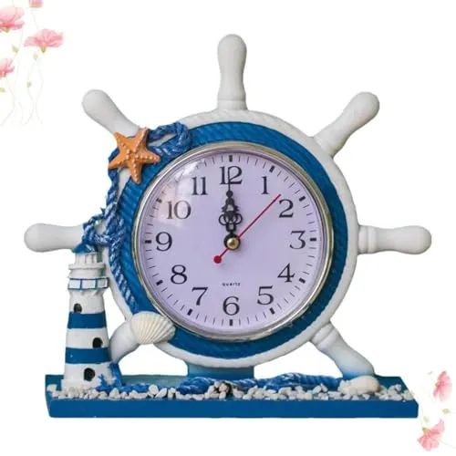 BESTOYARD 1pc Mediterranean Desk Clock Lighthouse Nautical Decor Nautical Clock Desk Lighthouse Clock Nightstand Clock Nautical Desk Clock Nautical Slient Clock Silent Bell Office Sailboat