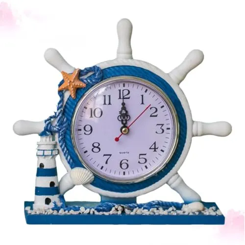 BESTOYARD 1pc Mediterranean Desk Clock Lighthouse Nautical Decor Nautical Clock Desk Lighthouse Clock Nightstand Clock Nautical Desk Clock Nautical Slient Clock Silent Bell Office Sailboat