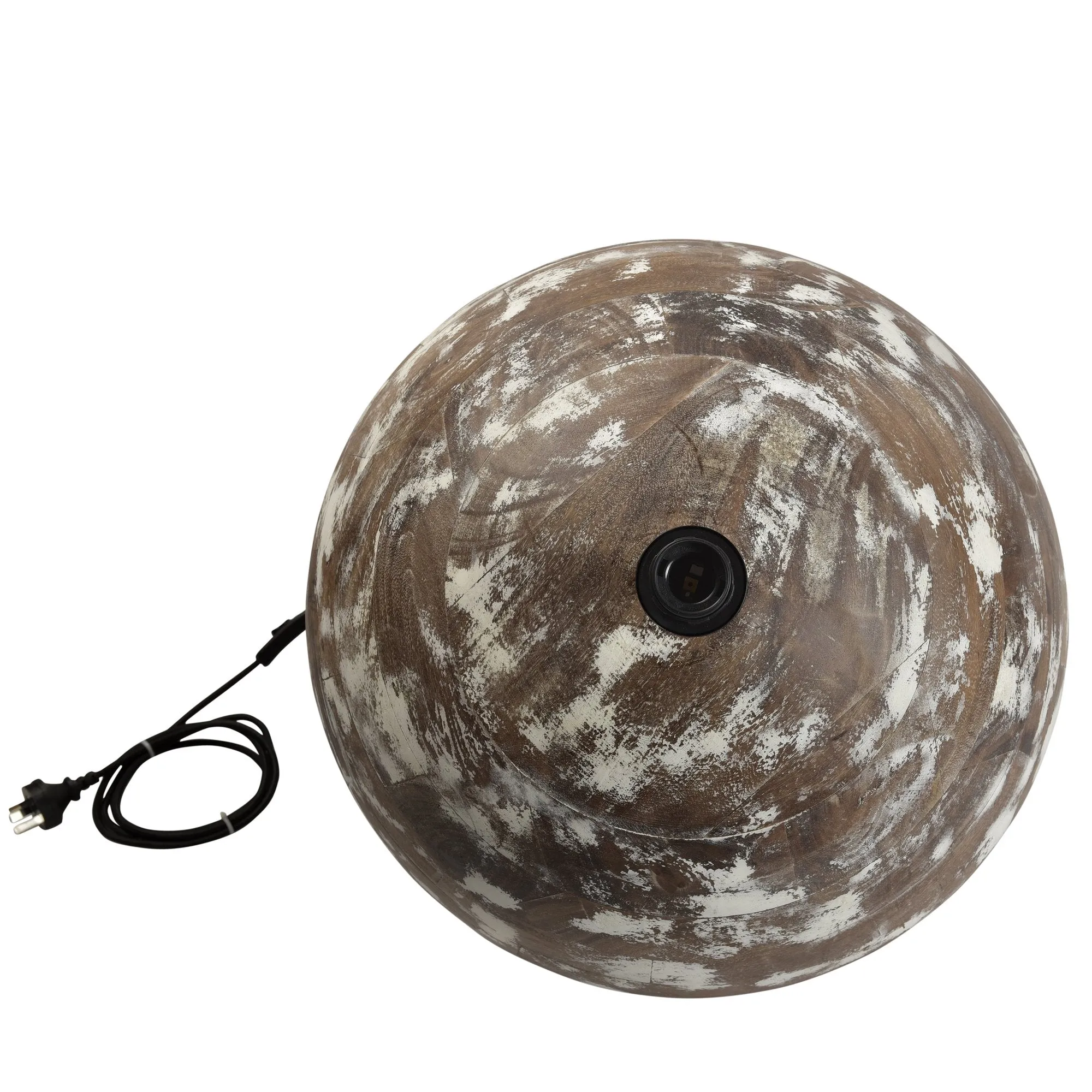 Boule Large - Distressed White - Turned Wood Ball Table Lamp