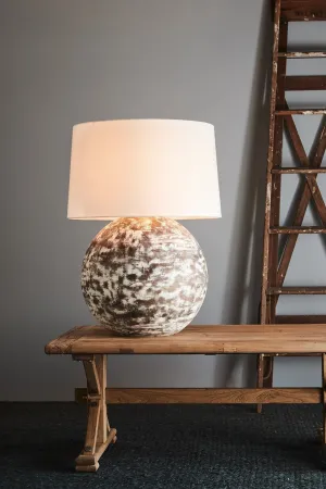 Boule Large - Distressed White - Turned Wood Ball Table Lamp