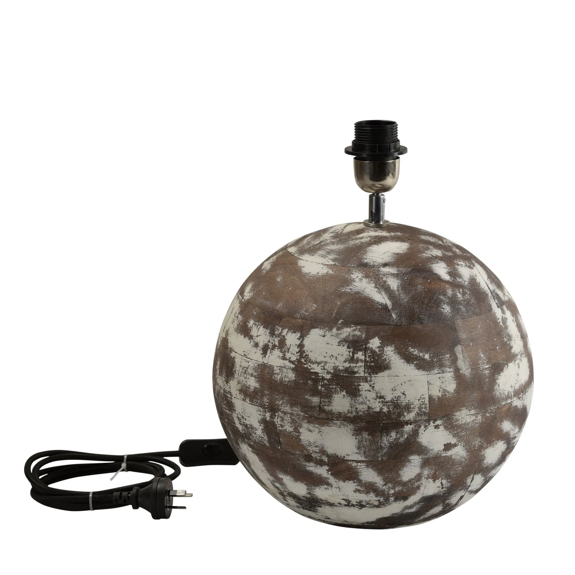 Boule Small - Distressed White - Turned Wood Ball Table Lamp