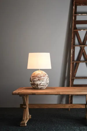 Boule Small - Distressed White - Turned Wood Ball Table Lamp