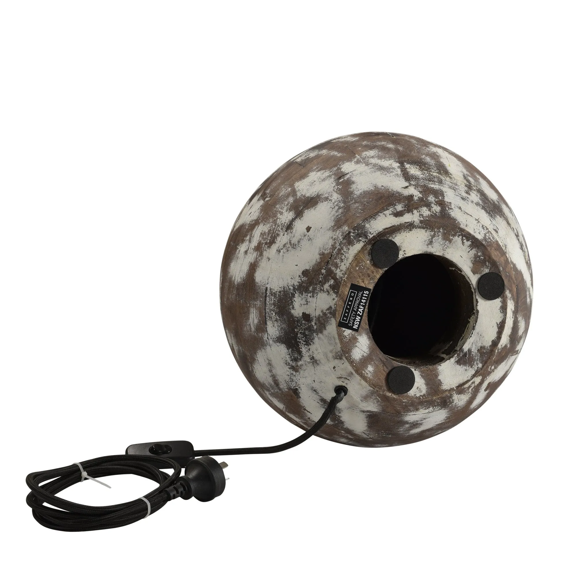 Boule Small - Distressed White - Turned Wood Ball Table Lamp