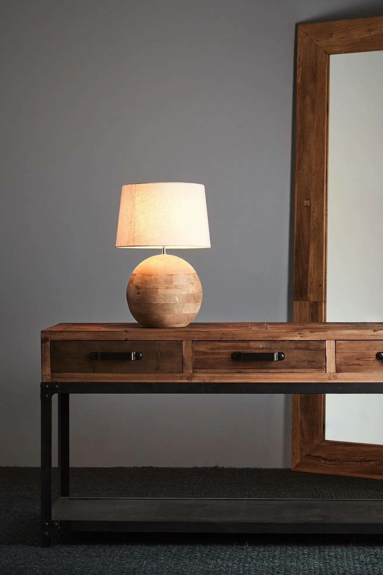 Boule Small - Natural - Turned Wood Ball Table Lamp