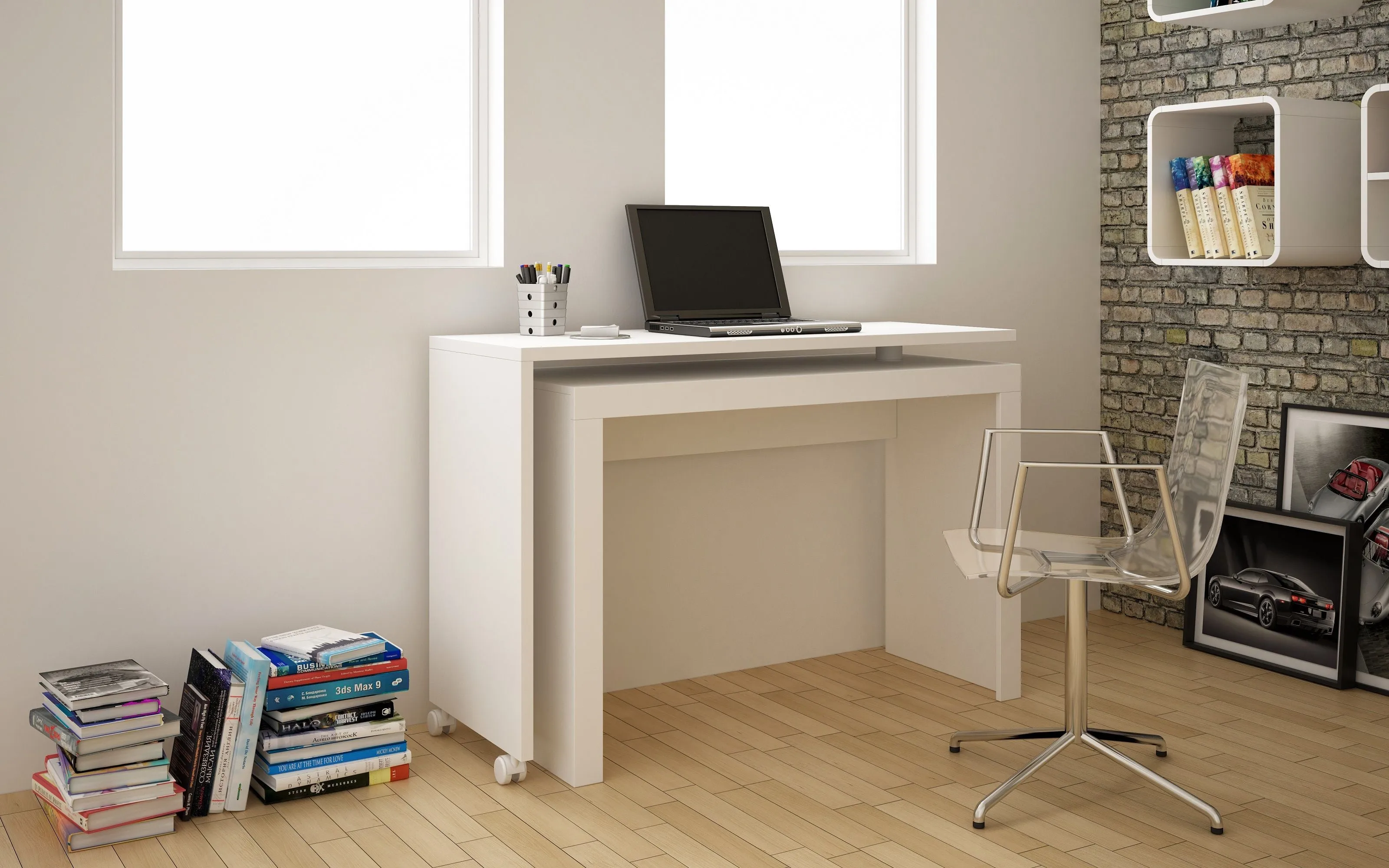 Calabria Nested Desk with swivel feature in White