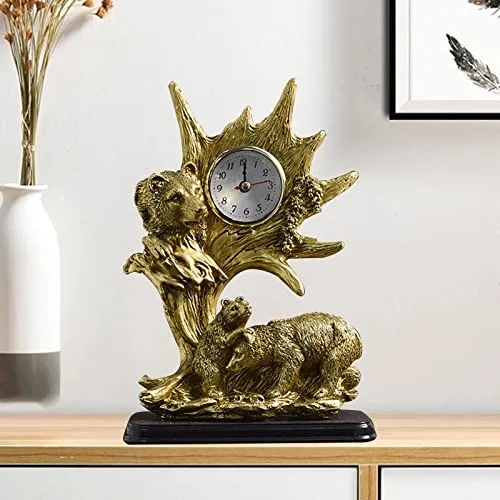 CALANDIS® Table Clock Statue Collection Figurine Table Clock for Bedroom Birthday Desk Bear | 1 Clock Statue