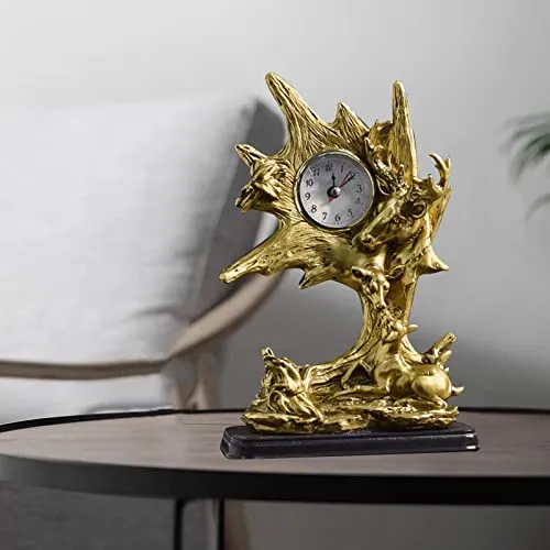 CALANDIS® Table Clock Statue Collection Figurine Table Clock for Bedroom Birthday Desk Elk | 1 Clock Statue