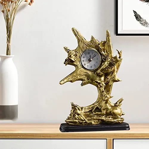 CALANDIS® Table Clock Statue Collection Figurine Table Clock for Bedroom Birthday Desk Elk | 1 Clock Statue