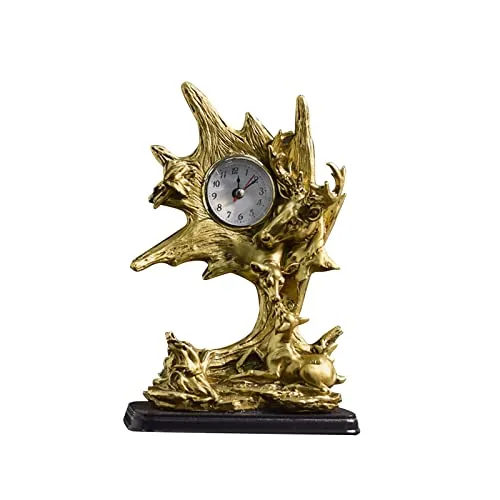 CALANDIS® Table Clock Statue Collection Figurine Table Clock for Bedroom Birthday Desk Elk | 1 Clock Statue