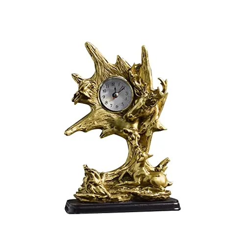 CALANDIS® Table Clock Statue Collection Figurine Table Clock for Bedroom Birthday Desk Elk | 1 Clock Statue