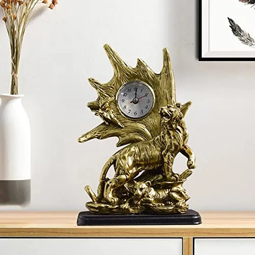 CALANDIS® Table Clock Statue Collection Figurine Table Clock for Bedroom Birthday Desk Tiger | 1 Clock Statue