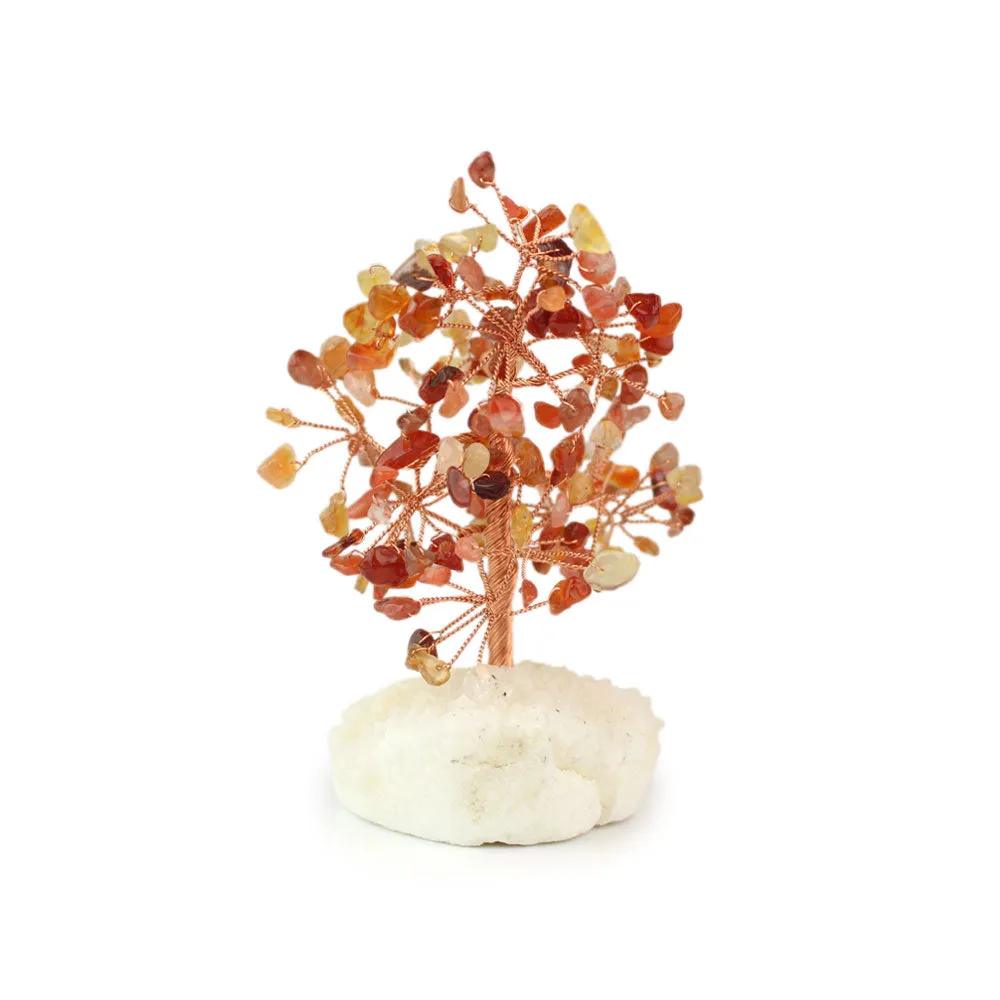 Carnelian Copper Tree on White Crystal Base