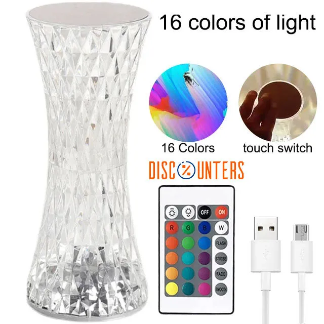 Diamond Table Lamp USB Rechargeable Crystal Projector Desk Lamps Xmas Acrylic Decor Night Lights Bedroom Bedside Led Lighting