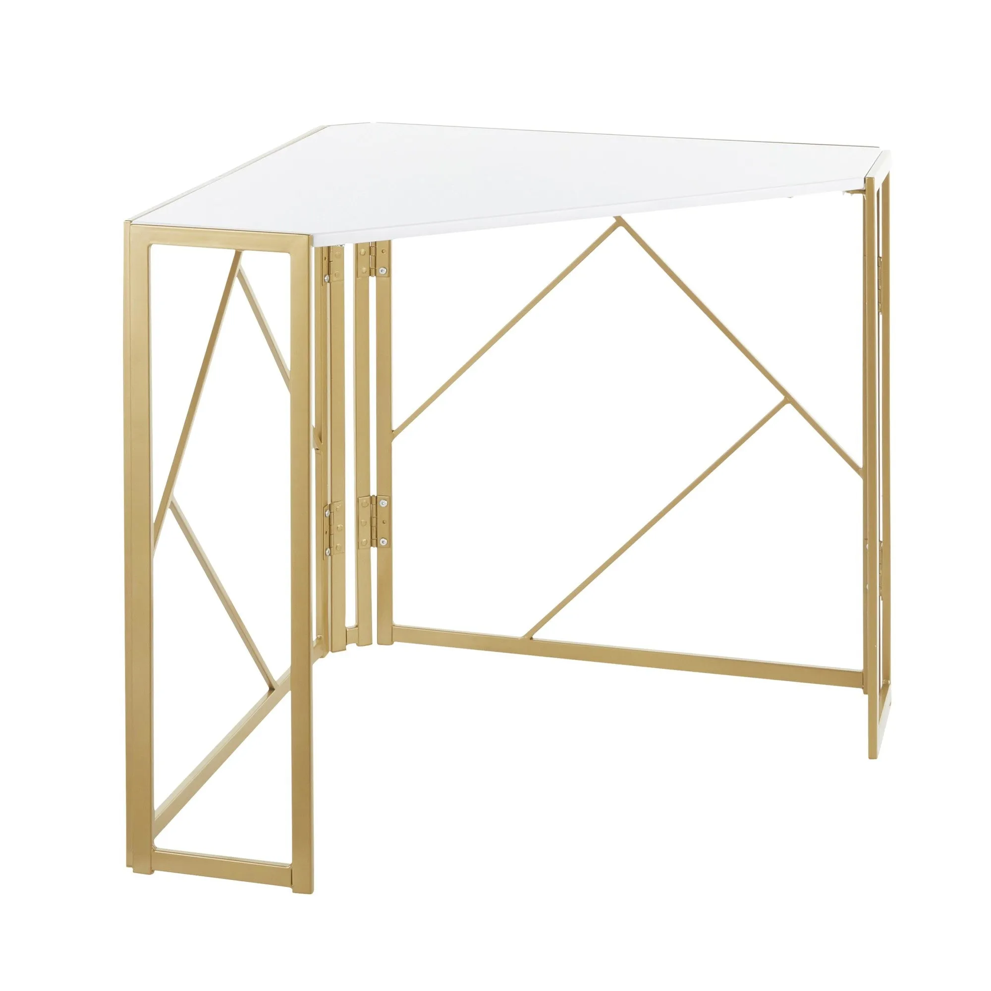 Folia Contemporary Corner Desk in Gold Metal and White Wood by LumiSource