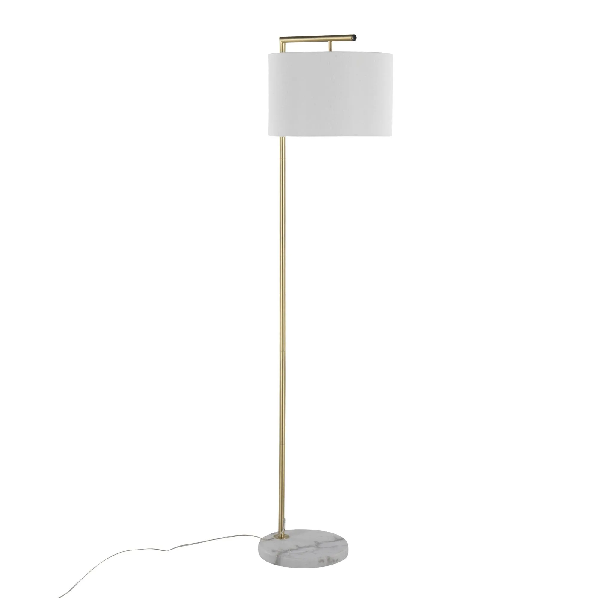 Fran Contemporary Floor Lamp in Gold Metal, White Marble, and White Linen Shade by LumiSource