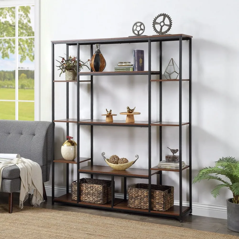 Giving Tree Bookcase and Bookshelf, Home Office 5 Tier Bookshelf, Open Freestanding Storage Shelf with Metal Frame, Brown