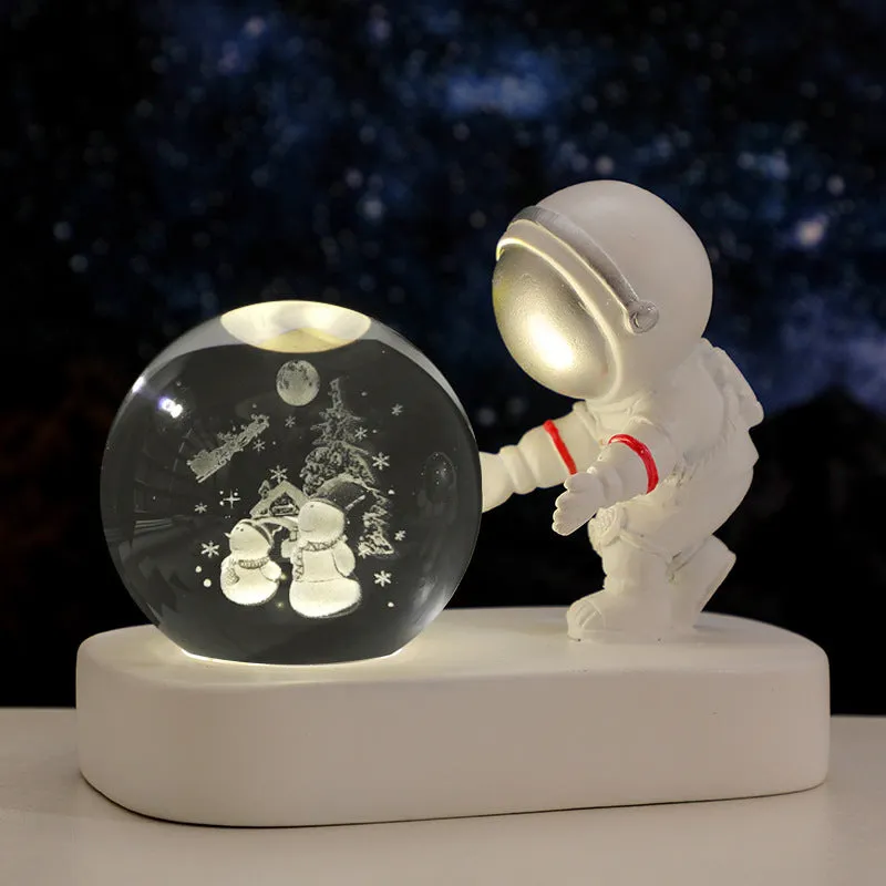 Glowing Planetary Galaxy Astronaut Crystal Ball Night Lights USB Power Warm Bedside Light