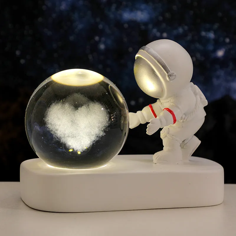 Glowing Planetary Galaxy Astronaut Crystal Ball Night Lights USB Power Warm Bedside Light