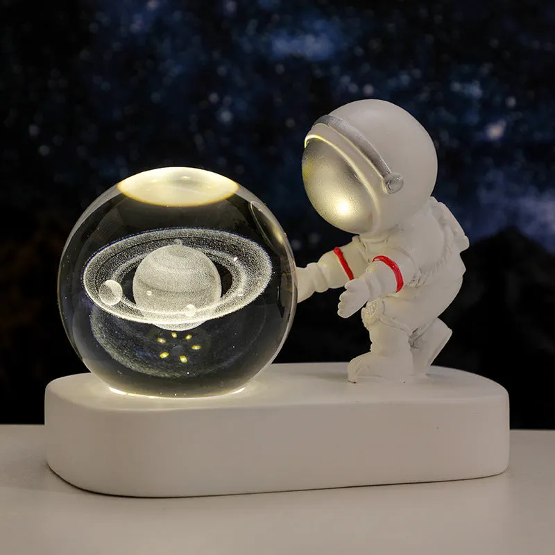 Glowing Planetary Galaxy Astronaut Crystal Ball Night Lights USB Power Warm Bedside Light