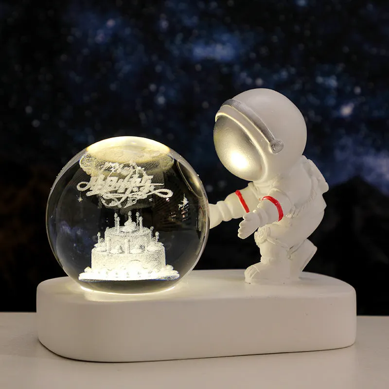 Glowing Planetary Galaxy Astronaut Crystal Ball Night Lights USB Power Warm Bedside Light