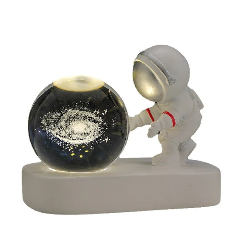 Glowing Planetary Galaxy Astronaut Crystal Ball Night Lights USB Power Warm Bedside Light