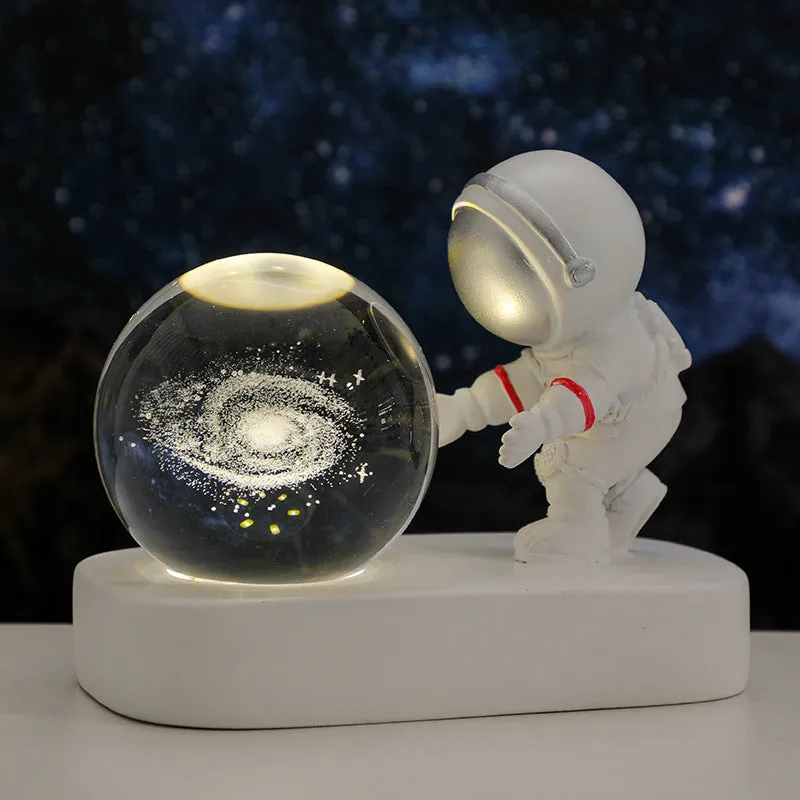 Glowing Planetary Galaxy Astronaut Crystal Ball Night Lights USB Power Warm Bedside Light