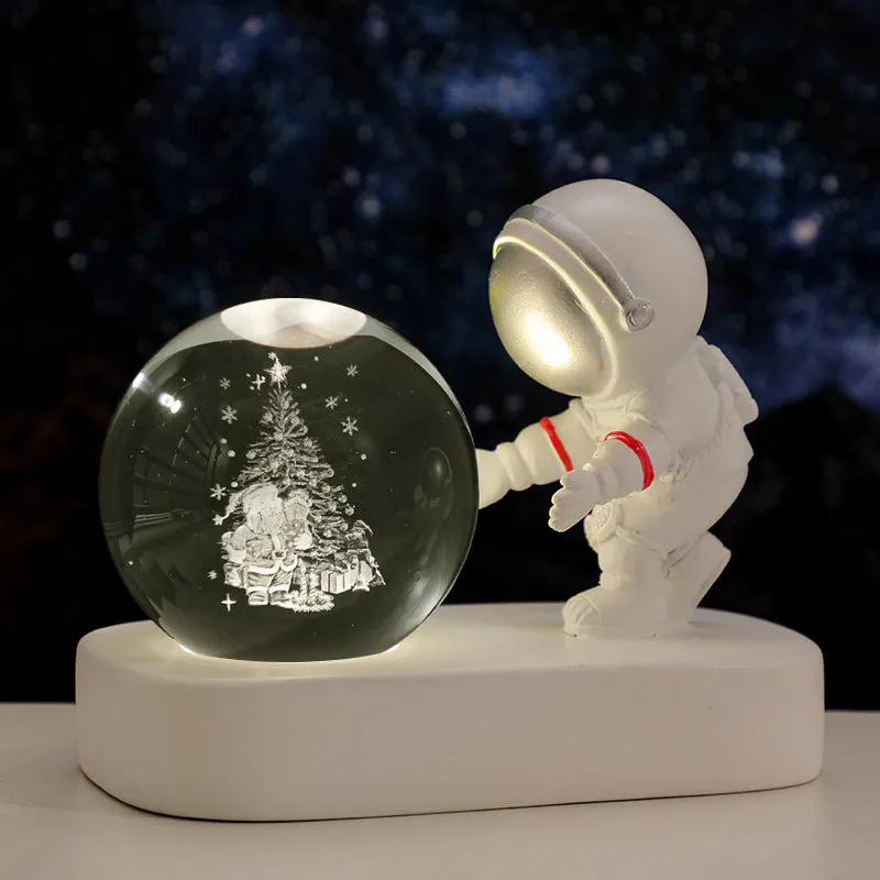 Glowing Planetary Galaxy Astronaut Crystal Ball Night Lights USB Power Warm Bedside Light