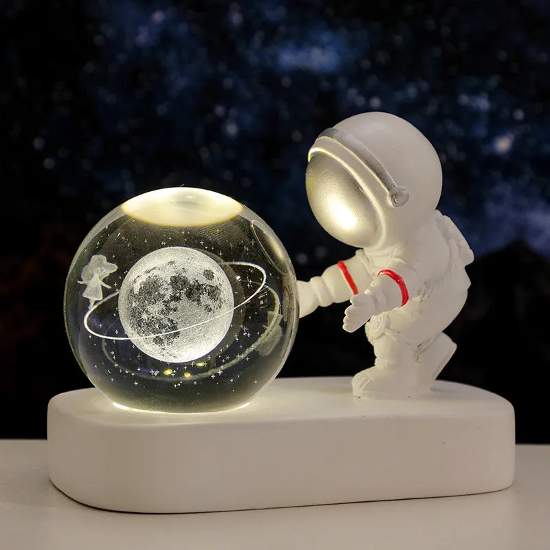 Glowing Planetary Galaxy Astronaut Crystal Ball Night Lights USB Power Warm Bedside Light