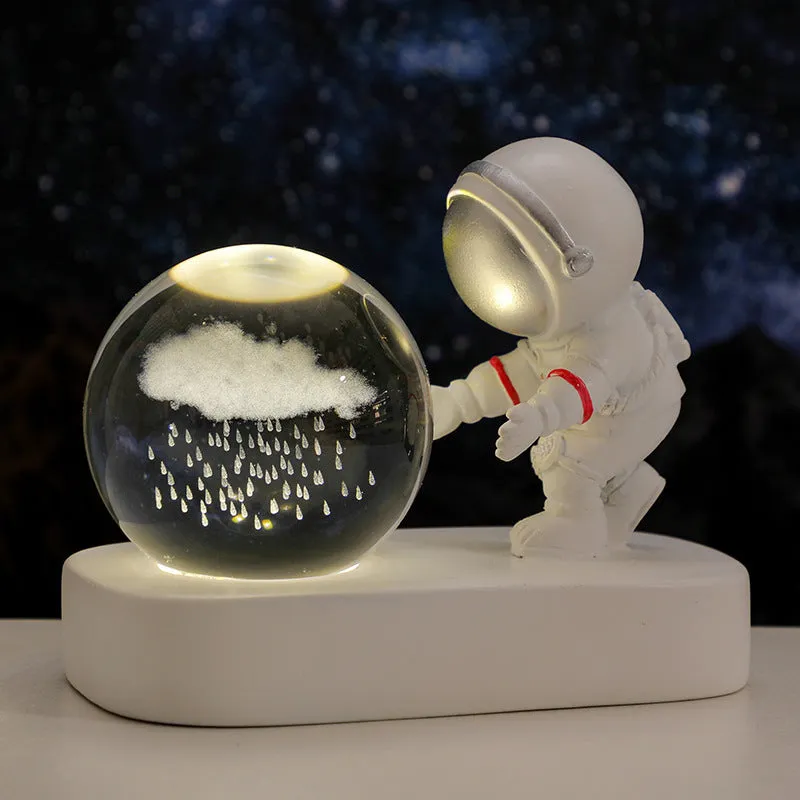 Glowing Planetary Galaxy Astronaut Crystal Ball Night Lights USB Power Warm Bedside Light