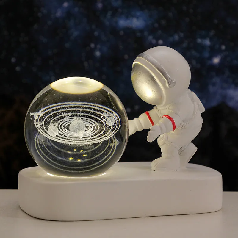 Glowing Planetary Galaxy Astronaut Crystal Ball Night Lights USB Power Warm Bedside Light